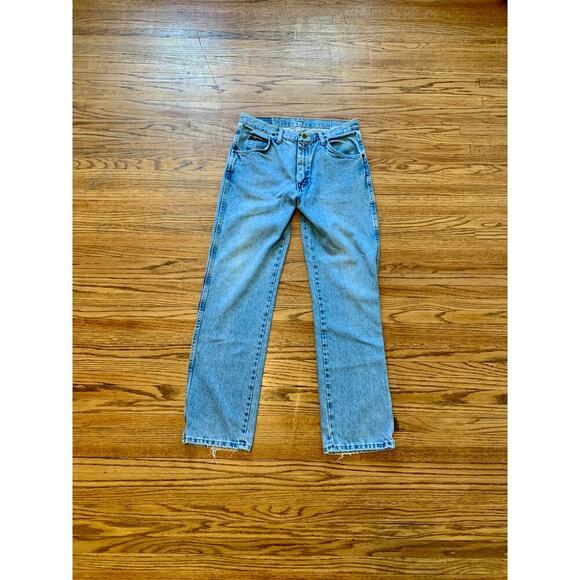VTG 90s Cowboy Western Wrangler Straight Leg Light Wash 32 32 Mens Blue 96501sl - Picture 2 of 9